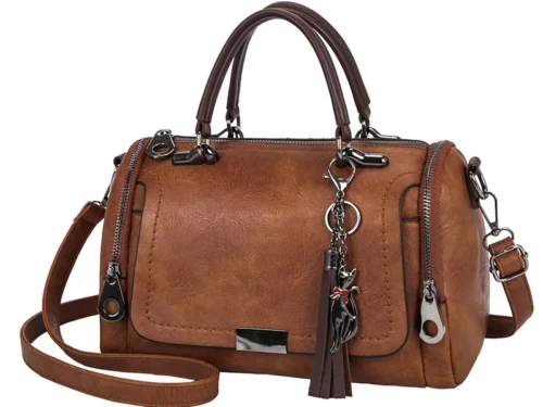 Tassel Decor Women's Large Capacity Shoulder Bag Fashion Zipper Crossbody Bag With Removable Strap Boston Handbag