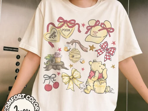 Plus Size Women's Classic Disney Winnie The Pooh T- Shirt, Disneyland Trip Vacation Shirt Pure Cotton Streetwear Oversized